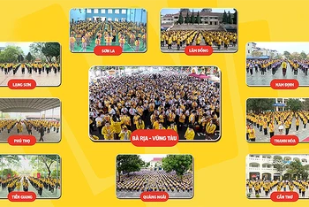 Hàng triệu đội viên, thiếu niên đồng diễn bài "Tiến bước dưới cờ Đoàn".