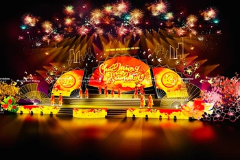 Phối cảnh chương trình nghệ thuật chào đón Xuân mới tại Quảng trường Nhà hát thành phố Hải Phòng.