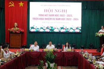 Quang cảnh Hội nghị tổng kết năm học 2022-2023, triển khai nhiệm vụ năm học 2023-2024 tại tỉnh Đắk Nông.