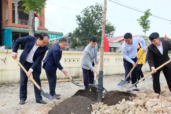 Lãnh đạo huyện Sóc Sơn tham gia Tết trồng cây. (Ảnh: Trọng Tùng)