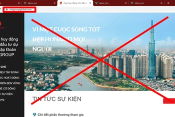 Một trong số những website giả mạo thương hiệu Vingroup. (Ảnh chụp màn hình)
