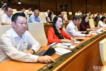 Các đại biểu Quốc hội biểu quyết thông qua Luật Tài nguyên nước (sửa đổi). (Ảnh: ĐĂNG KHOA)