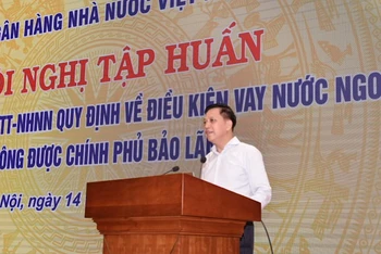Vụ Trưởng Vụ Quản lý ngoại hối Đào Xuân Tuấn phát biểu tại Hội nghị.