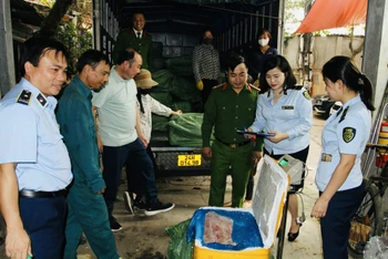 Lực lượng chức năng kiểm tra hàng hóa là nầm lợn không rõ nguồn gốc xuất xứ.