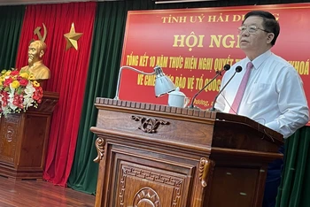 Đồng chí Nguyễn Trọng Nghĩa, Bí thư Trung ương Đảng, Trưởng Ban Tuyên giáo Trung ương phát biểu chỉ đạo tại hội nghị.