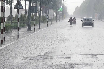 Mưa nặng hạt gây ngập một số tuyến đường nội ô thành phố Vị Thanh, Hậu Giang.