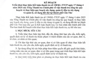 Kế hoạch triển khai thực hiện Kết luận Thanh tra Chính phủ của Ủy ban nhân dân thành phố Cần Thơ.