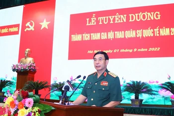 Đại tướng Phan Văn Giang, Bộ trưởng Quốc phòng phát biểu tại buổi lễ.