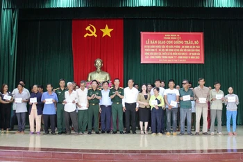 Các hộ dân bốc thăm tại buổi trao con giống.