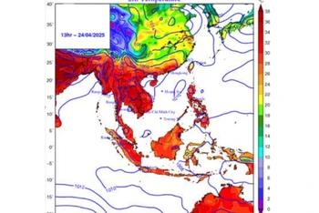Bản đồ dự báo nhiệt độ cao nhất trong 24 giờ tới. 