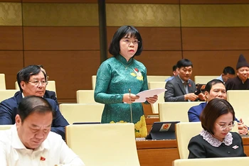 Đại biểu Quốc hội tỉnh Bình Dương Nguyễn Thị Ngọc Xuân phát biểu ý kiến thảo luận. (Ảnh DUY LINH)