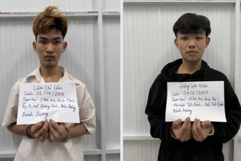 Đối tượng Lâm Chí Lâm và Trương Văn Thành đã bị tạm giữ. (Ảnh do Công an tỉnh Bình Dương cung cấp)