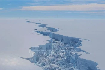 Vết nứt tại thềm băng Larsen C ở Nam Cực. (Ảnh: AFP/TTXVN)