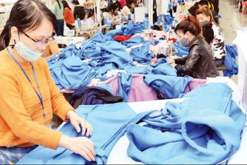 Sản xuất các mặt hàng xuất khẩu tại Công ty cổ phần May Sơn Hà. (Ảnh ĐĂNG ANH)