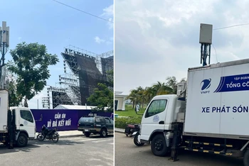 Xe phát sóng lưu động của VNPT đã có mặt tại các điểm tổ chức sự kiện để tăng cường chất lượng dịch vụ, phục vụ khách hàng