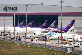 Máy bay của Thai Airways tại sân bay Suvarnabhumi ở Bangkok, Thái Lan. (Ảnh tư liệu: AFP/TTXVN)