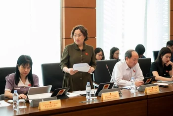 Đại biểu Lò Thị Luyến, Phó Trưởng Đoàn chuyên trách phụ trách Đoàn đại biểu Quốc hội tỉnh Điện Biên, phát biểu. (Ảnh: quochoi.vn)