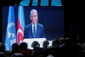 Chủ tịch COP29 Mukhtar Babayev phát biểu tại lễ khai mạc ở Baku, Azerbaijan, ngày 11/11/2024. Ảnh: REUTERS/TTXVN.