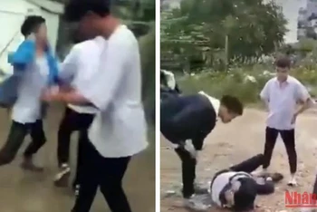 Vụ việc hai học sinh bị đánh. (Ảnh cắt từ clip)