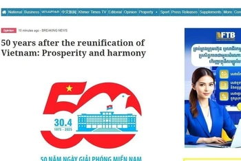 Ngày 21/4, trang tin điện tử của báo Khmer Times đưa bài viết ca ngợi chiến thắng lịch sử 30/4/1975 của Việt Nam với tiêu đề “Việt Nam sau 50 năm sau thống nhất đất nước: Thịnh vượng và hòa hợp” (ảnh chụp màn hình). (Ảnh: TTXVN phát)