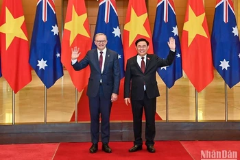 Chủ tịch Quốc hội Vương Đình Huệ và Thủ tướng Australia Anthony Albanese tại buổi tiếp. (Ảnh: DUY LINH)