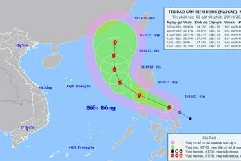 Vị trí và hướng di chuyển của bão Nalgae. (Nguồn: nchmf.gov.vn)