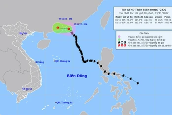 Vị trí và hướng di chuyển của áp thấp nhiệt đới. (Nguồn: nchmf.gov.vn)