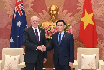 Chủ tịch Quốc hội Vương Đình Huệ và Toàn quyền Australia David Hurley tại buổi tiếp.
