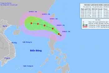 Vị trí và hướng di chuyển của bão Saolao. (Nguồn: nchmf.gov.vn)