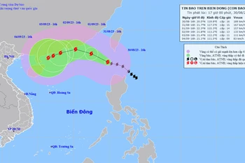 Vị trí và hướng di chuyển của bão số 3. (Nguồn: nchmf.gov.vn)