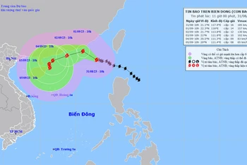 Vị trí và hướng di chuyển của bão số 3. (Nguồn: nchmf.gov.vn)