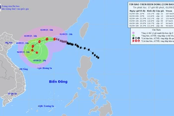 Vị trí và hướng di chuyển của bão số 3. (Nguồn: nchmf.gov.vn)