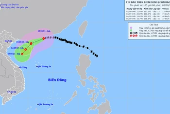 Vị trí và hướng di chuyển của bão số 3. (Nguồn: nchmf.gov.vn)