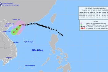 Vị trí và hướng di chuyển của áp thấp nhiệt đới (suy yếu từ bão số 3). (Nguồn: nchmf.gov.vn)