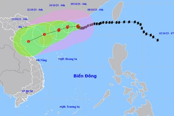 Vị trí và hướng di chuyển của bão số 4. (Nguồn: nchmf.gov.vn)
