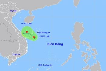 Vị trí và hướng di chuyển của vùng áp thấp. (Nguồn: nchmf.gov.vn)