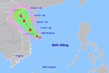 Vị trí và hướng di chuyển của áp thấp nhiệt đới. (Nguồn: nchmf.gov.vn)