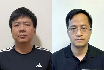 Bị can Nguyễn Ngọc Thủy (bên trái) và bị can Đặng Văn Hiển.