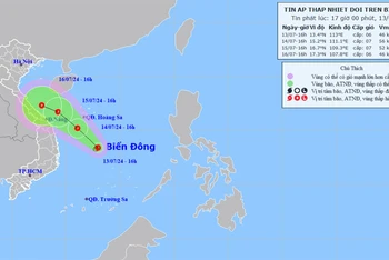 Vị trí và hướng di chuyển của áp thấp nhiệt đới. (Nguồn: nchmf.gov.vn)