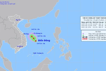 Vị trí và hướng di chuyển của vùng áp thấp. (Ảnh: nchmf.gov.vn)