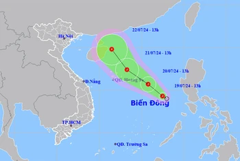 Vị trí và hướng di chuyển của áp thấp nhiệt đới. (Nguồn: nchmf.gov.vn)