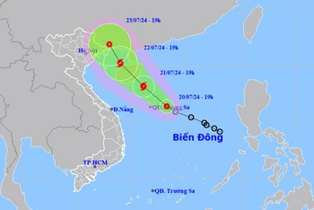 Vị trí và hướng di chuyển của áp thấp nhiệt đới. (Nguồn: nchmf.gov.vn)