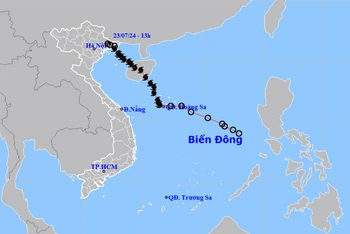 Áp thấp nhiệt đới tiếp tục suy yếu thành vùng áp thấp. (Nguồn: nchmf.gov.vn)