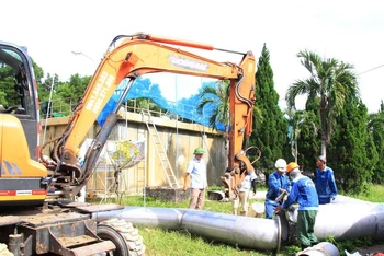 Trên công trình cải tạo, nâng cấp Nhà máy nước Tân Lương.