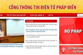 Giao diện Cổng thông tin điện tử pháp điển.