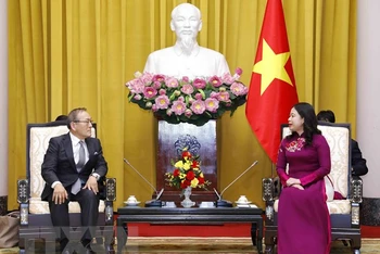 Phó Chủ tịch nước Võ Thị Ánh Xuân tiếp Chủ tịch Hãng Thông tấn Kyodo News (Nhật Bản) Toru Mizutani. (Ảnh: An Đăng/TTXVN)