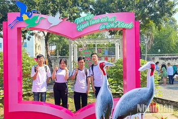 Không gian check-in sách-sen và sếu thu hút sự quan tâm của nhiều bạn đọc.