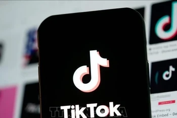 Biểu tượng TikTok trên màn hình điện thoại di động ở Arlington, Virginia, Mỹ. Ảnh: THX/TTXVN