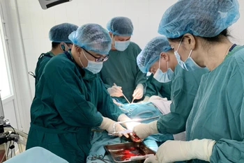 Các y, bác sĩ cấp cứu cho bệnh nhân L.Q.D.
