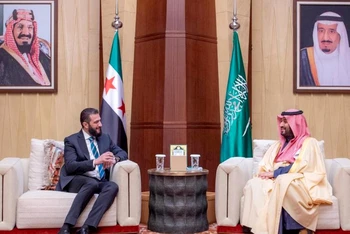 Tổng thống lâm thời Syria gặp nhà lãnh đạo Saudi Arabia trong chuyến thăm tới Riyadh. (Ảnh Global Times)